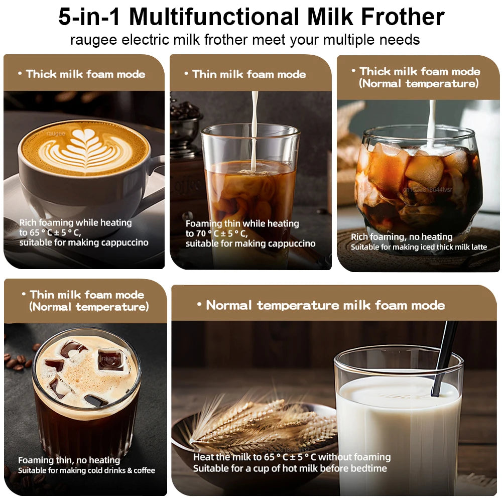 5-in-1 Electric Milk Frother & Milk Warmer for Hot & Cold Foam