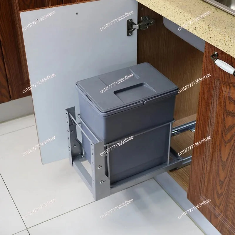Pull-Out Hidden Kitchen Trash Can with Lid for Cabinet Storage & Waste Sorting