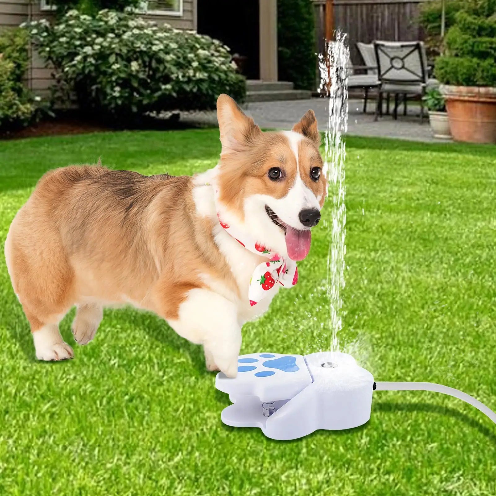 Paw Activated Dog Water Fountain – Step-On Outdoor Drinking Dispenser & Interactive Sprinkler Toy for Dogs