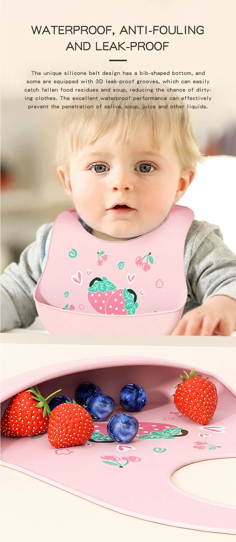 Baberos de silicona para niños y niñas para bebés y niños pequeños, babero de alimentación suave impermeable ajustable con recolector de alimentos grande, sin BPA