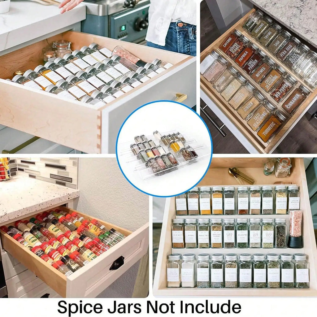 Organizador de especias de 4 niveles, organizador de especias acrílico ajustable, organizador de condimentos expandible para gabinetes de cocina