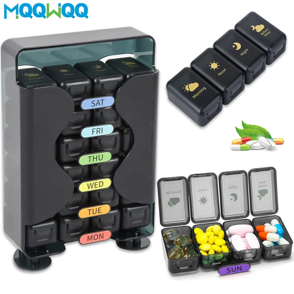 7-Day Weekly Pill Organizer – Large 4 Times a Day Medicine Box with Portable Daily Compartments for Vitamins & Supplements7-Day Weekly Pill Organizer – Large 4 Times a Day Medicine Box with Portable Daily Compartments for Vitamins & Supplements