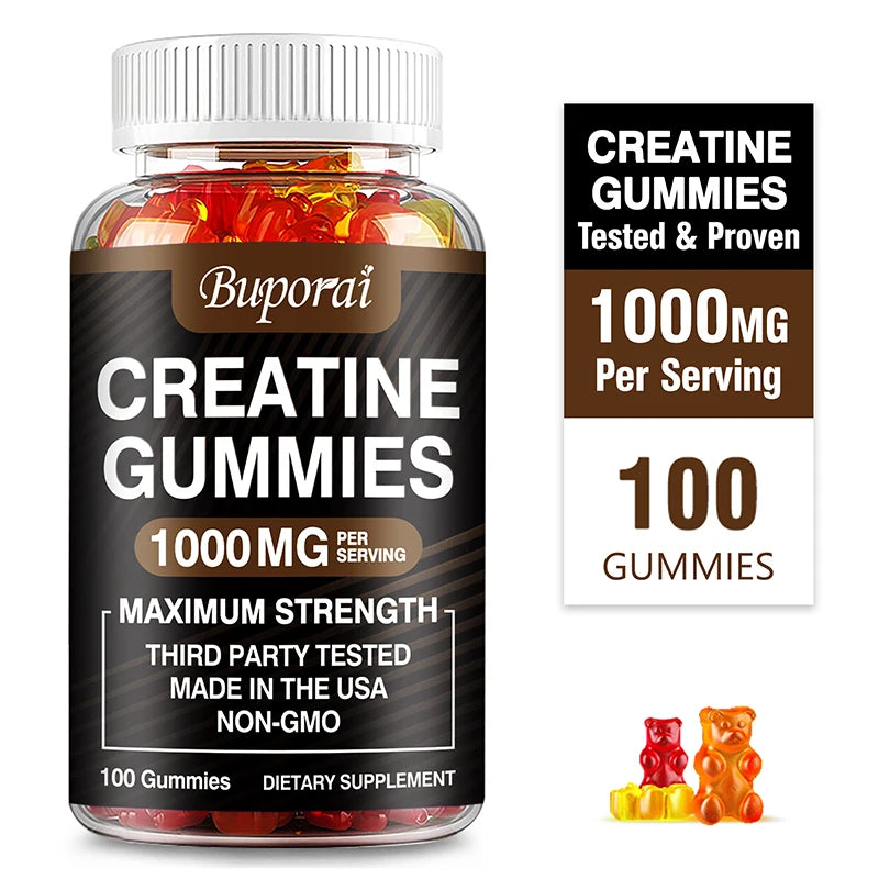 Creatine Monohydrate Gummies for Adults – Strawberry Flavor Supplement for Muscle Strength, Athletic Performance & Workout Support