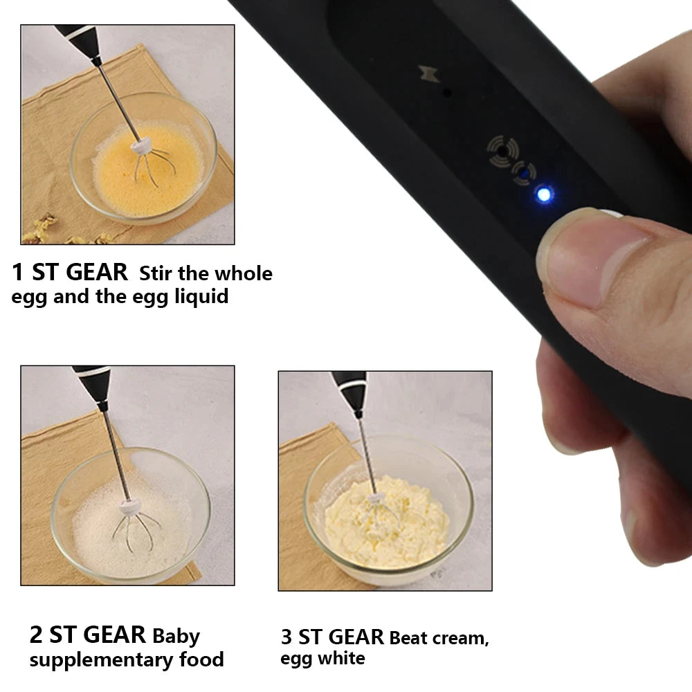 Espumador de Leche Eléctrico, Batidor de Huevos, Mezclador de Café y Leche Portátil Recargable de Doble Varilla de 3 Velocidades, Herramienta de Repostería, Espumador de Crema