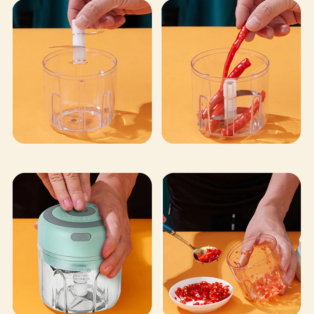 Picador de Alimentos Eléctrico Mini Picador de Ajo Machacador USB Portátil Picadora de Carne para Gadgets de Cocina
