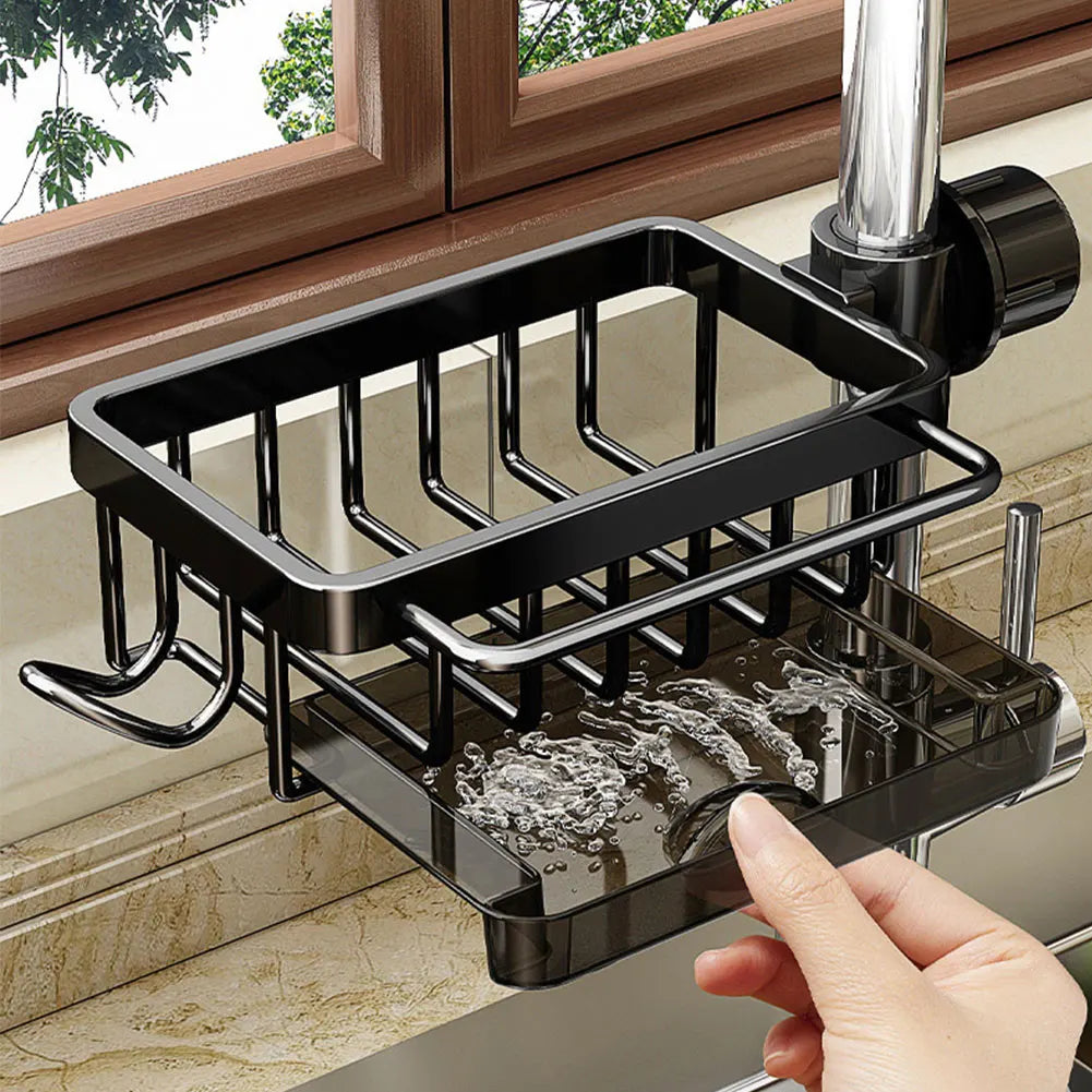 Aluminum Over-the-Faucet Sink Organizer – Sponge, Soap & Brush Holder