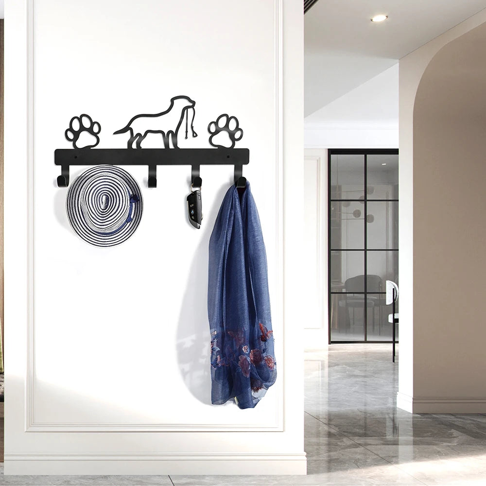 Dog Paw Wall Hook Rack – 5-Hook Metal Organizer for Leashes, Keys, Coats, Towels & Pet Accessories
