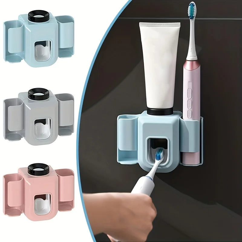 Wall-Mounted Automatic Toothpaste Dispenser & Toothbrush Holder