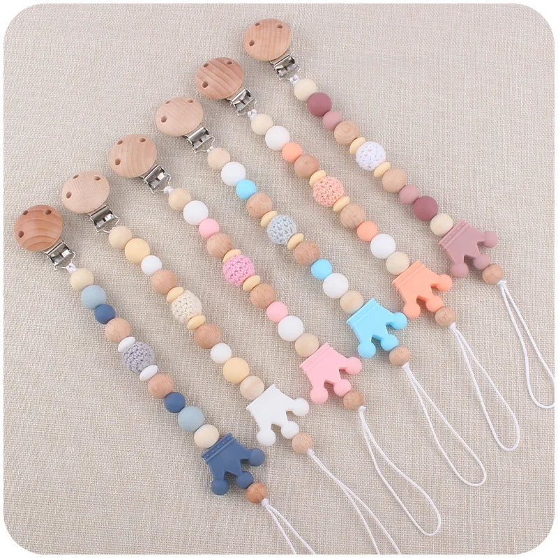 Baby Pacifier Clip Holder – BPA Free Silicone Bead Soother Strap with Teether Chain for Infants & Newborns
