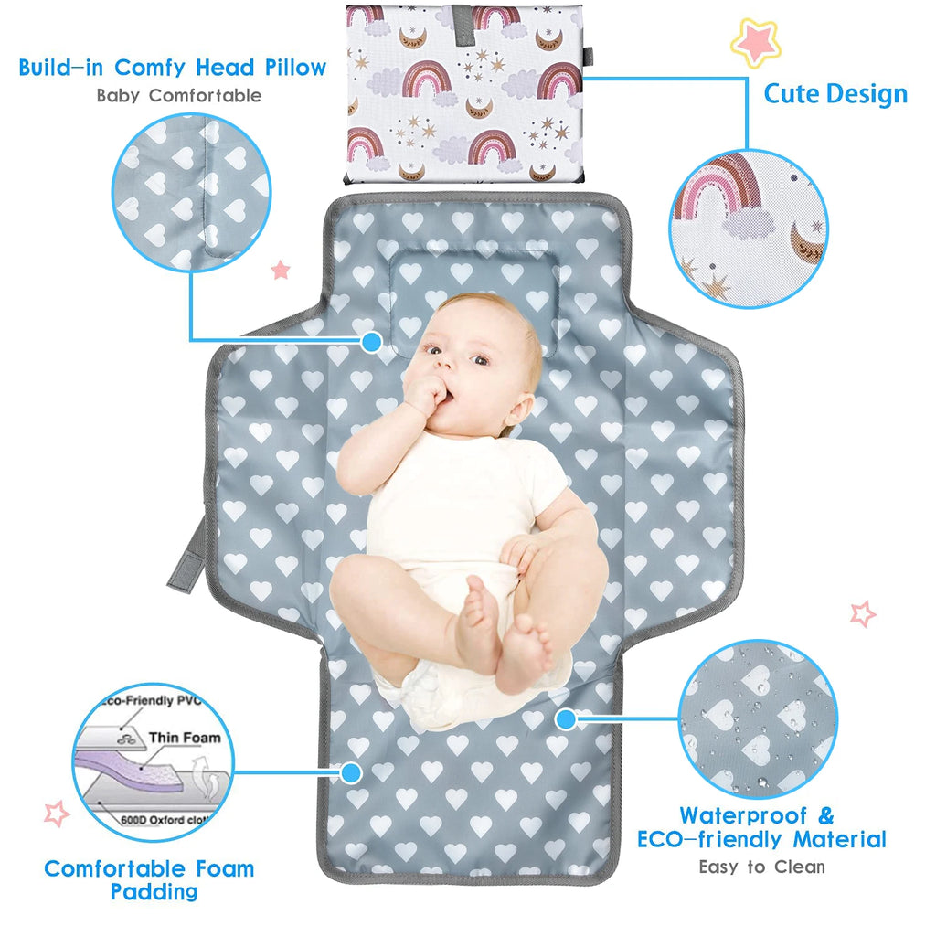 Waterproof Baby Changing Mat – Foldable Portable Diaper Changing Pad with Soft Padding, Reusable Infant Changing Station for Travel & Home