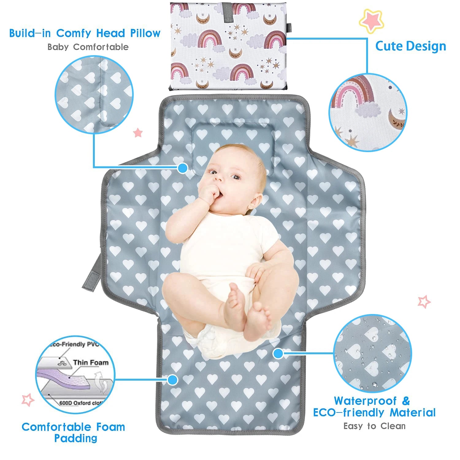 Waterproof Baby Changing Mat – Foldable Portable Diaper Changing Pad with Soft Padding, Reusable Infant Changing Station for Travel & Home