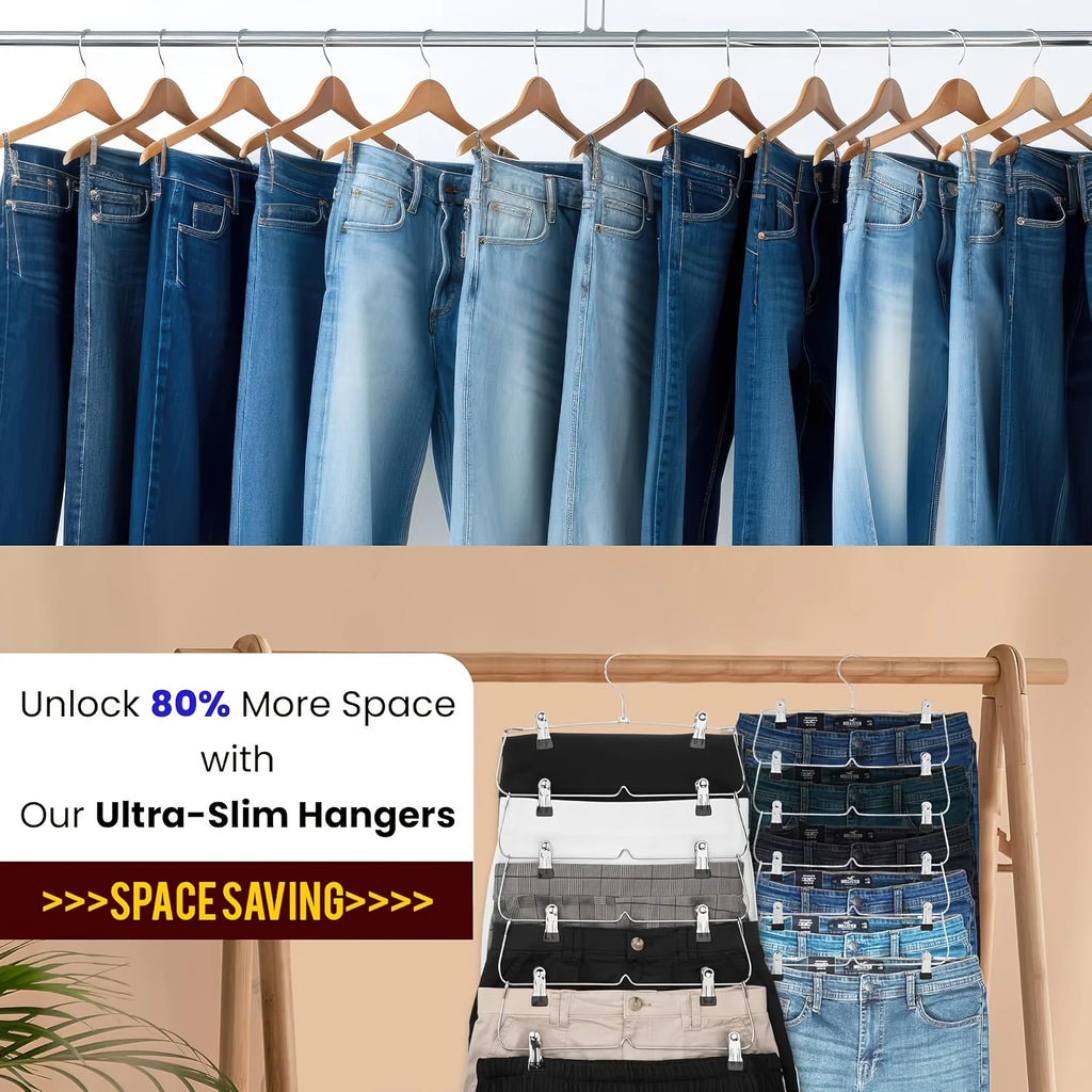 6-Tier Skirt & Pants Hanger with Adjustable Clips