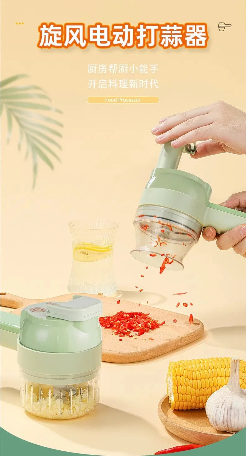 Picadora Eléctrica de Verduras, Cortador Multifuncional de Ajo, Jengibre y Cebolla para Cocina Doméstica, Rebanadora y Cortadora de Alimentos