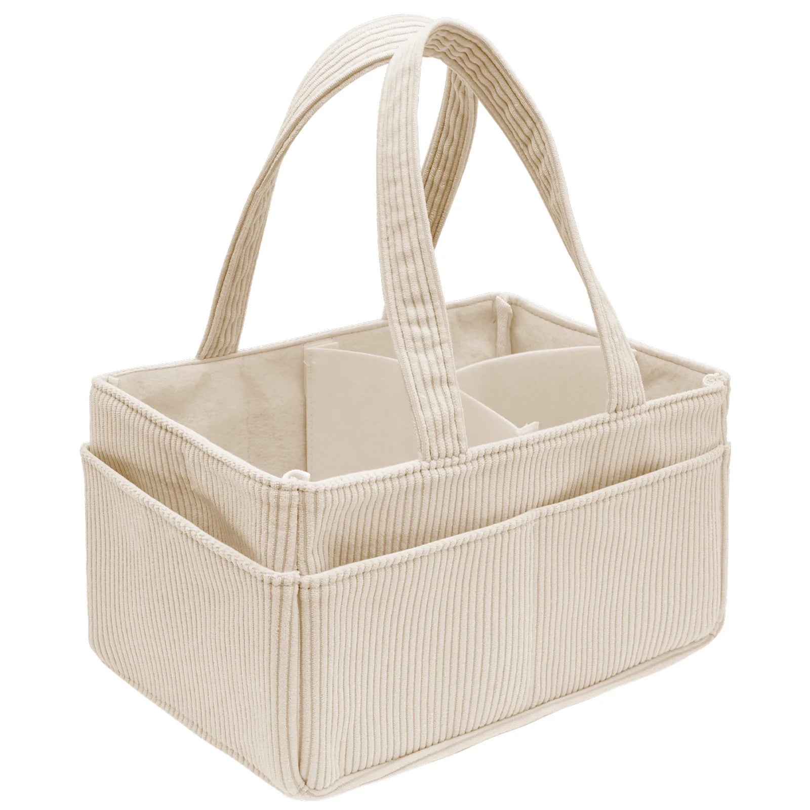 Portable Baby Diaper Caddy Organizer – Soft Corduroy Nursery Storage Basket with Handle, Multi-Pocket Baby Essentials & Toy Organizer