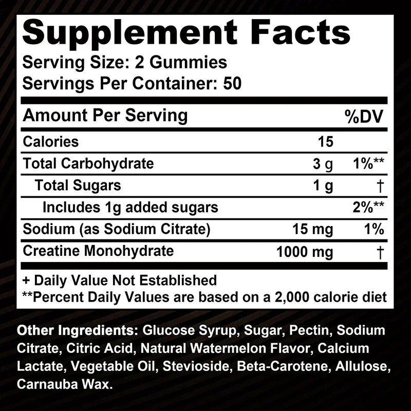 Creatine Monohydrate Gummies for Adults – Strawberry Flavor Supplement for Muscle Strength, Workout Performance & Recovery Support