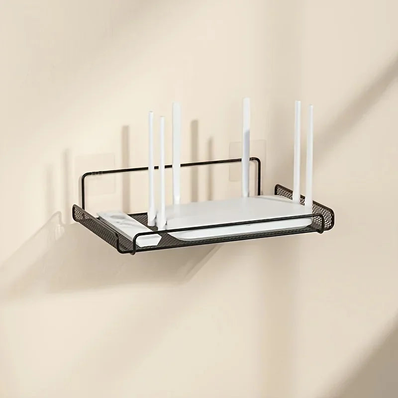 Wall-Mounted Router Shelf – No-Drill Stainless Steel Organizer for WiFi Router, TV Box & Cable Management