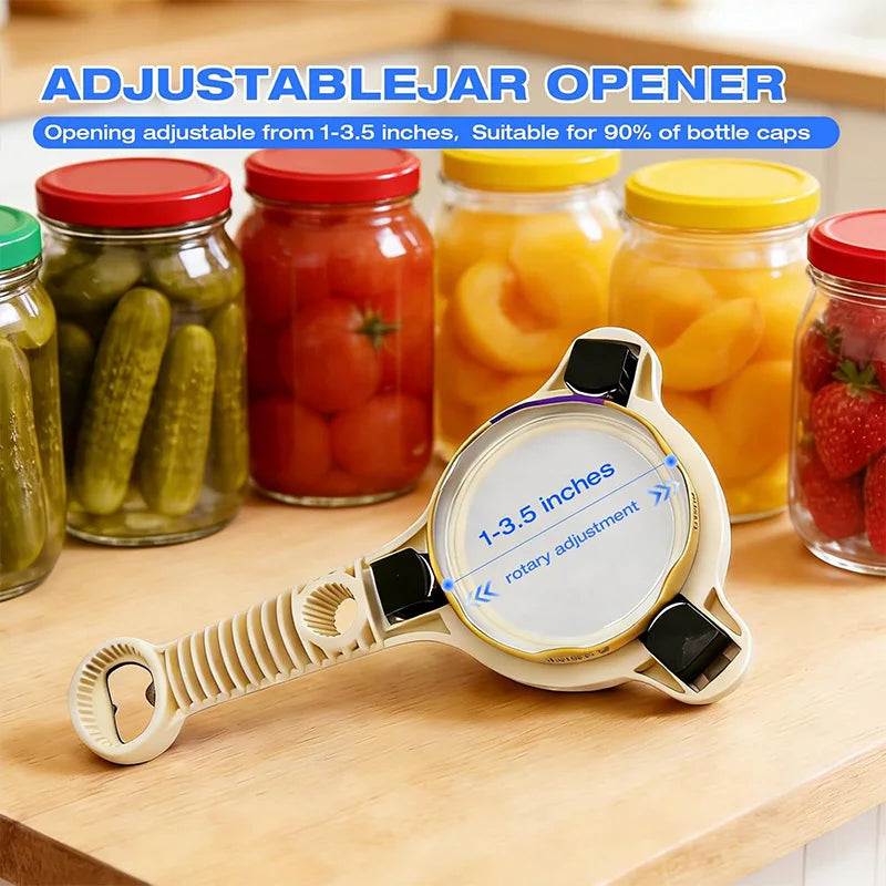 4-in-1 Adjustable Jar Opener with Stainless Steel Grip for Lids, Bottles & Kitchen Use