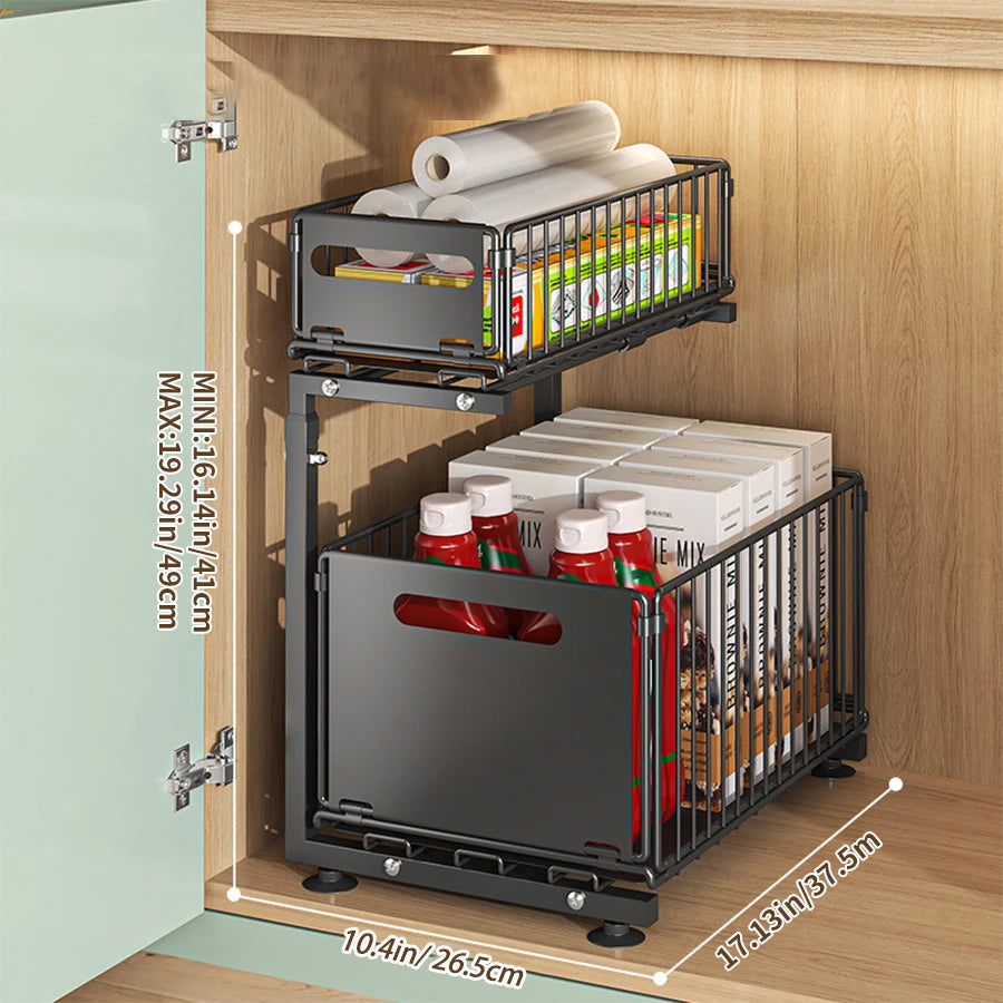 2-Tier Pull-Out Under Sink Organizer with Adjustable Height