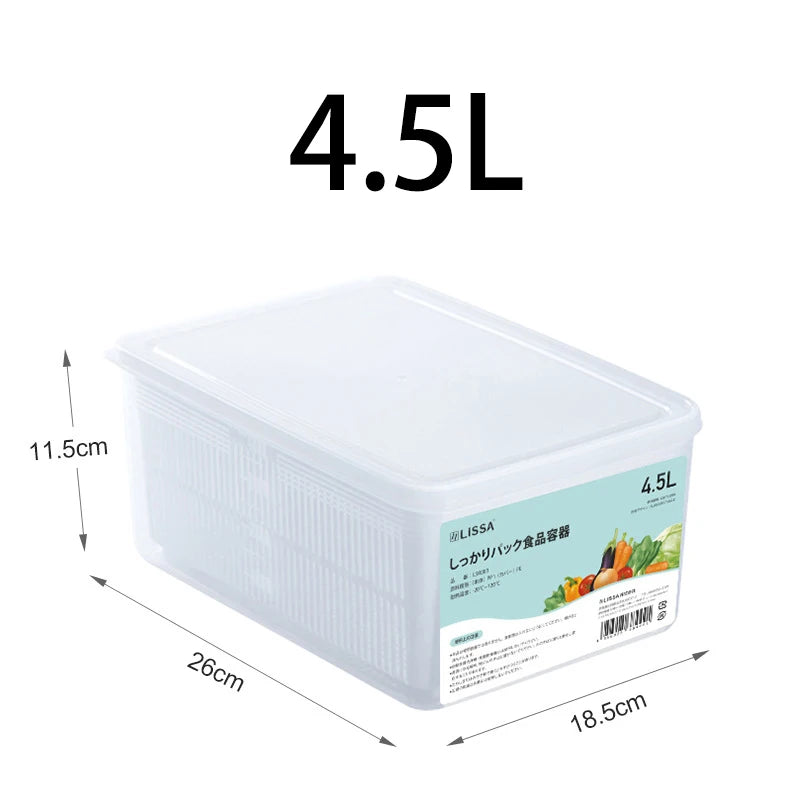 Refrigerator Storage Container with Drain Basket for Fruits & Vegetables