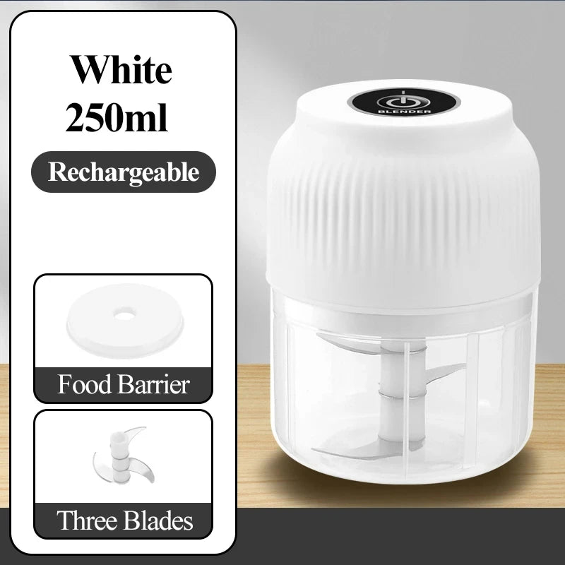Mini picadora de verduras eléctrica inalámbrica USB recargable de 250 ml, triturador de ajos, picadora de alimentos para la cocina