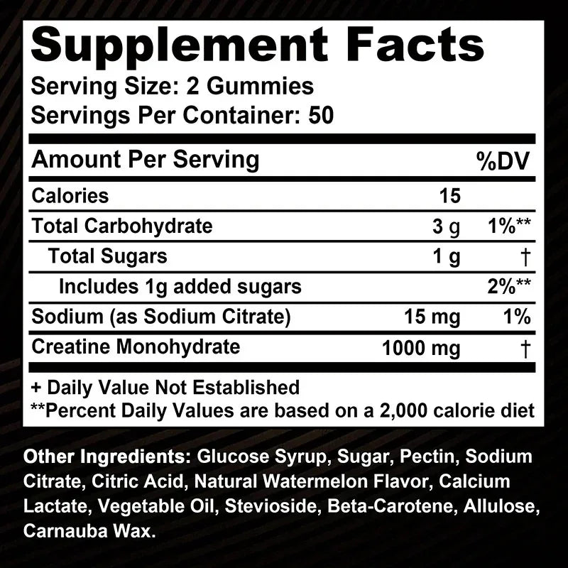 Creatine Monohydrate Gummies for Adults – Strawberry Flavor Supplement for Muscle Strength, Workout Performance & Recovery Support