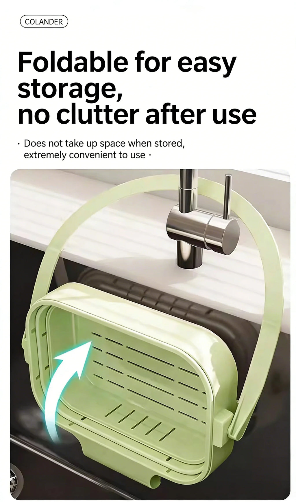 Colador de fregadero plegable y expandible colgante, cesta de filtro para residuos de alimentos y frutas, colador de fregadero ahorrador de espacio para cocina doméstica