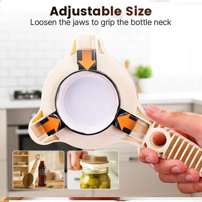 4-in-1 Adjustable Jar Opener with Stainless Steel Grip for Lids, Bottles & Kitchen Use