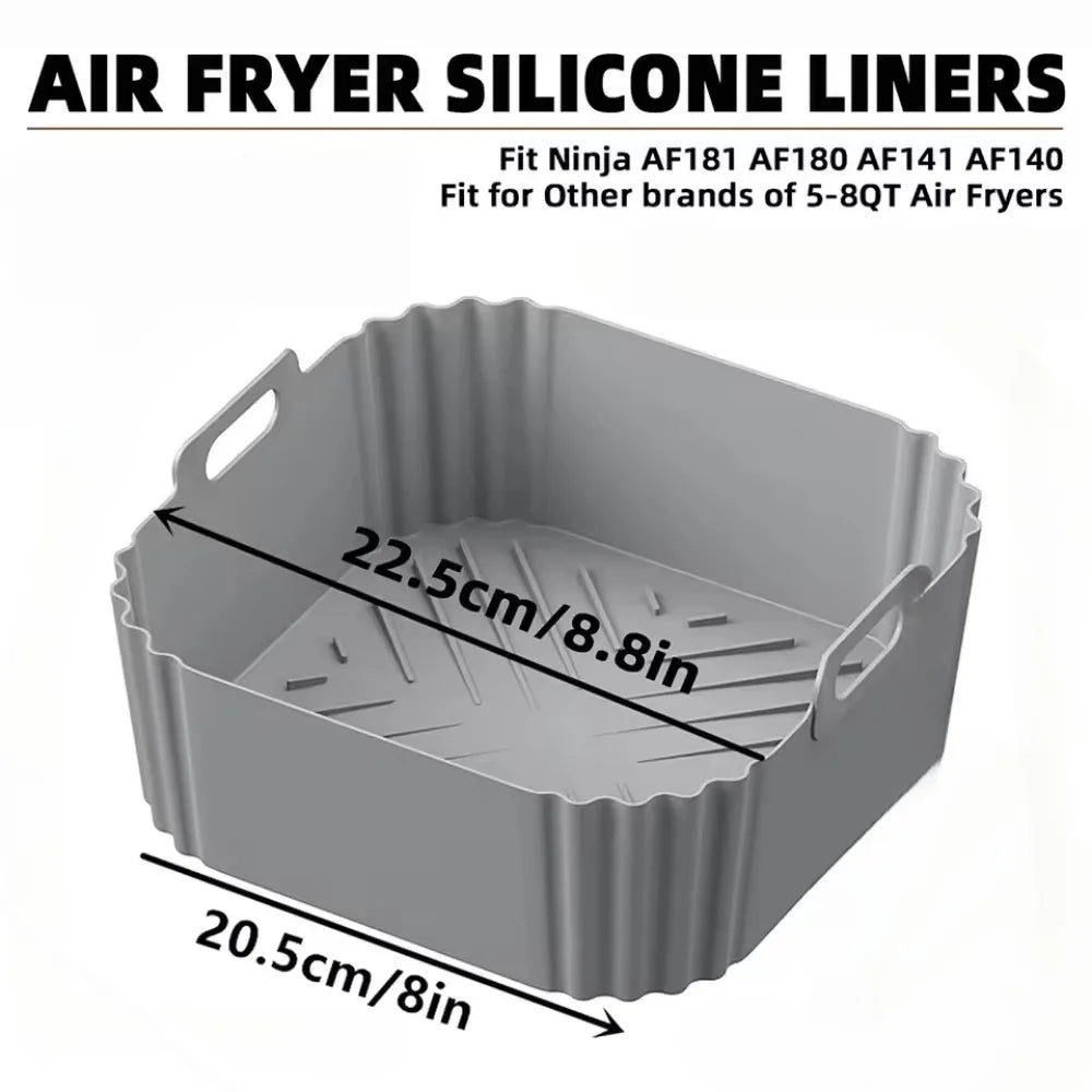 Revestimientos de silicona de 22.5cm para freidoras de aire, cestas antiadherentes reutilizables para Ninja AF181 AF180 AF141 AF140 y otros accesorios para freidoras de aire de 5-8QT
