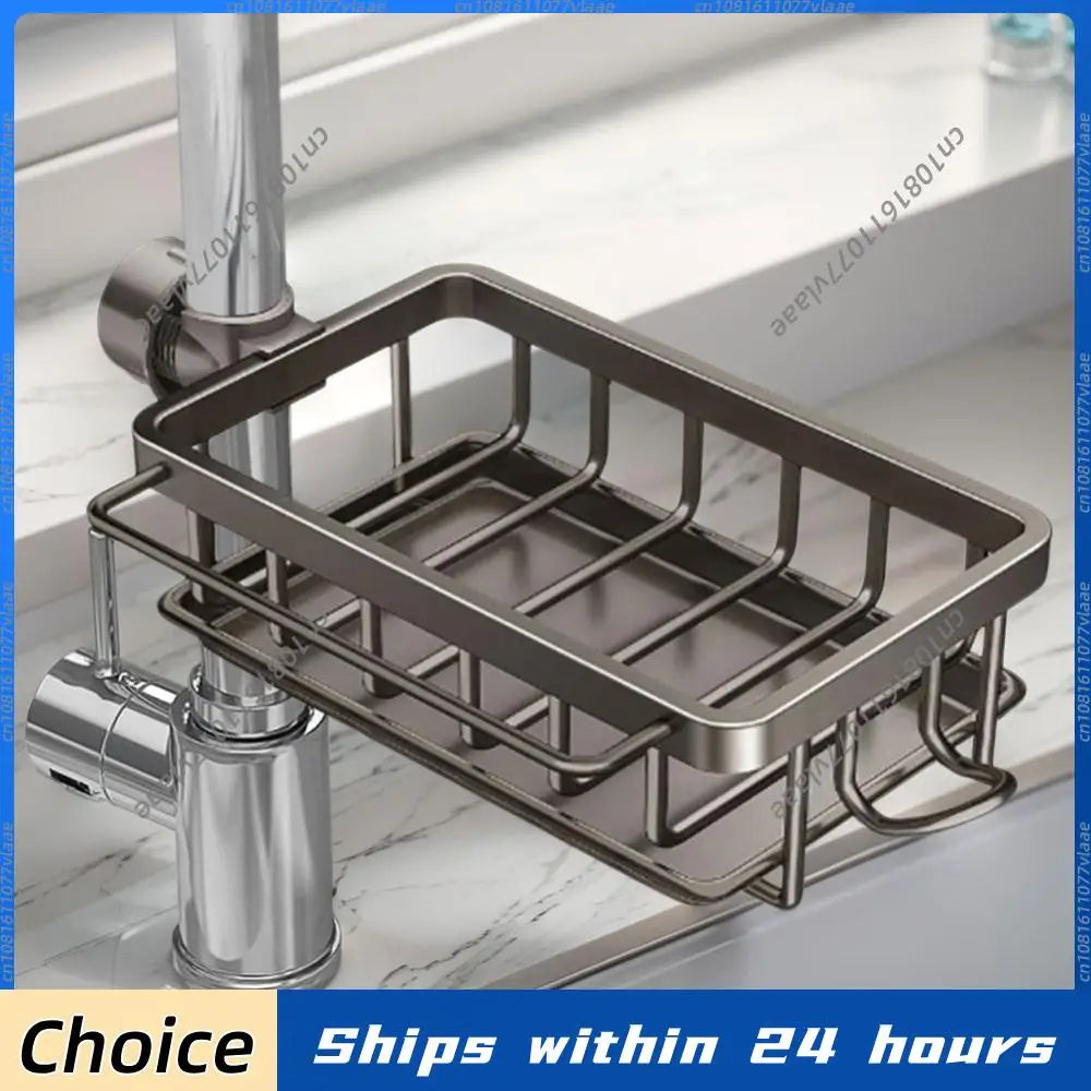 Organizador de grifo para fregadero de cocina, organizador desmontable para fregadero, estante de drenaje para grifo con gancho, funciona con tuberías de agua redondas