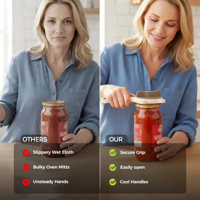 4-in-1 Adjustable Jar Opener with Stainless Steel Grip for Lids, Bottles & Kitchen Use