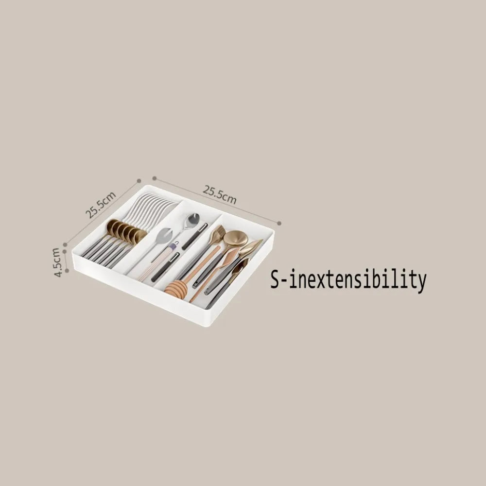 Organizador de cajones, Bandeja de cubiertos para cajón de cocina, Utensilio expandible con compartimento, Soporte para cucharas, tenedores y cuchillos