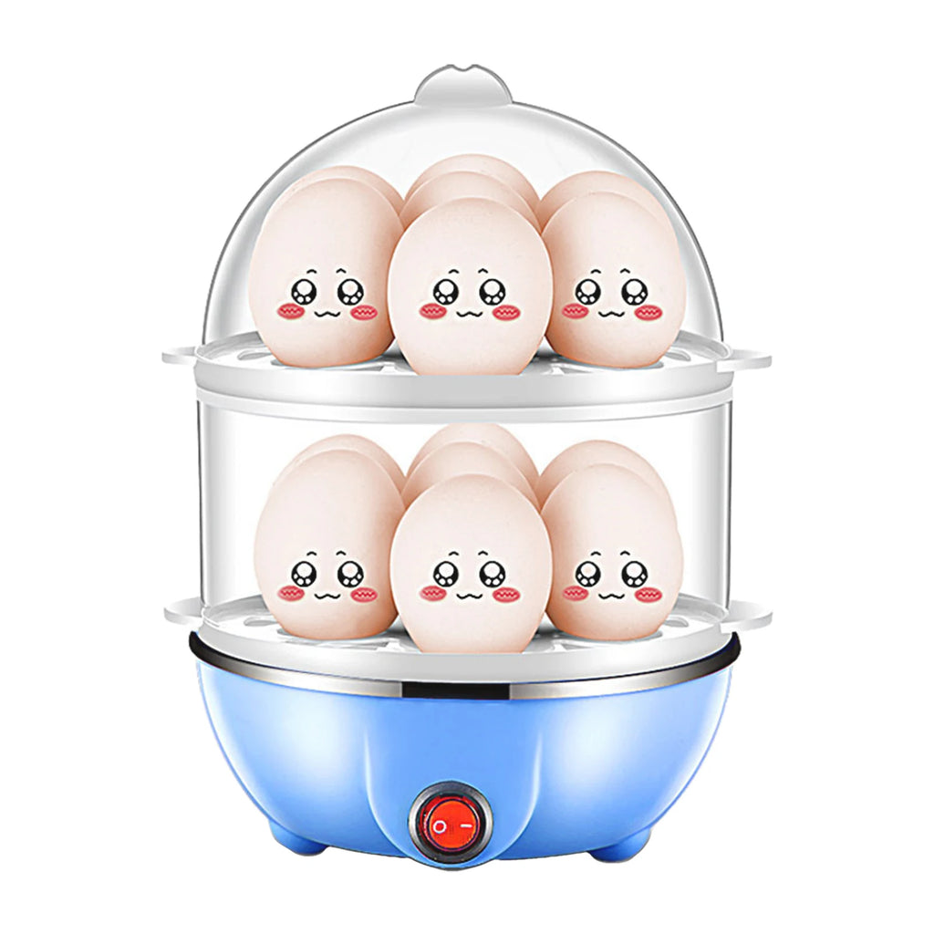 Double Layer Electric Egg Cooker – 14 Egg Automatic Egg Boiler & Food Steamer with Auto Shut-Off and Measuring Cup
