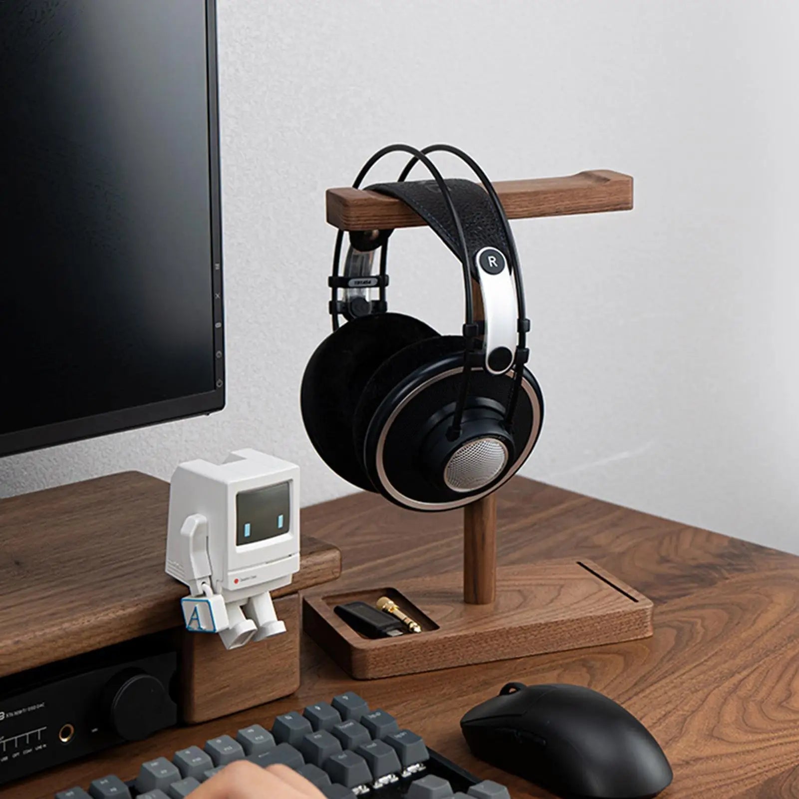 Wooden Headphone Stand Walnut Headphone Rack Rustic Desktop HeElegant Walnut Wood Headphone Stand – Rustic Desktop Organizer for Gaming & Music Headsetsadphone Hanger Universal Headphone Holder for Most Music Game