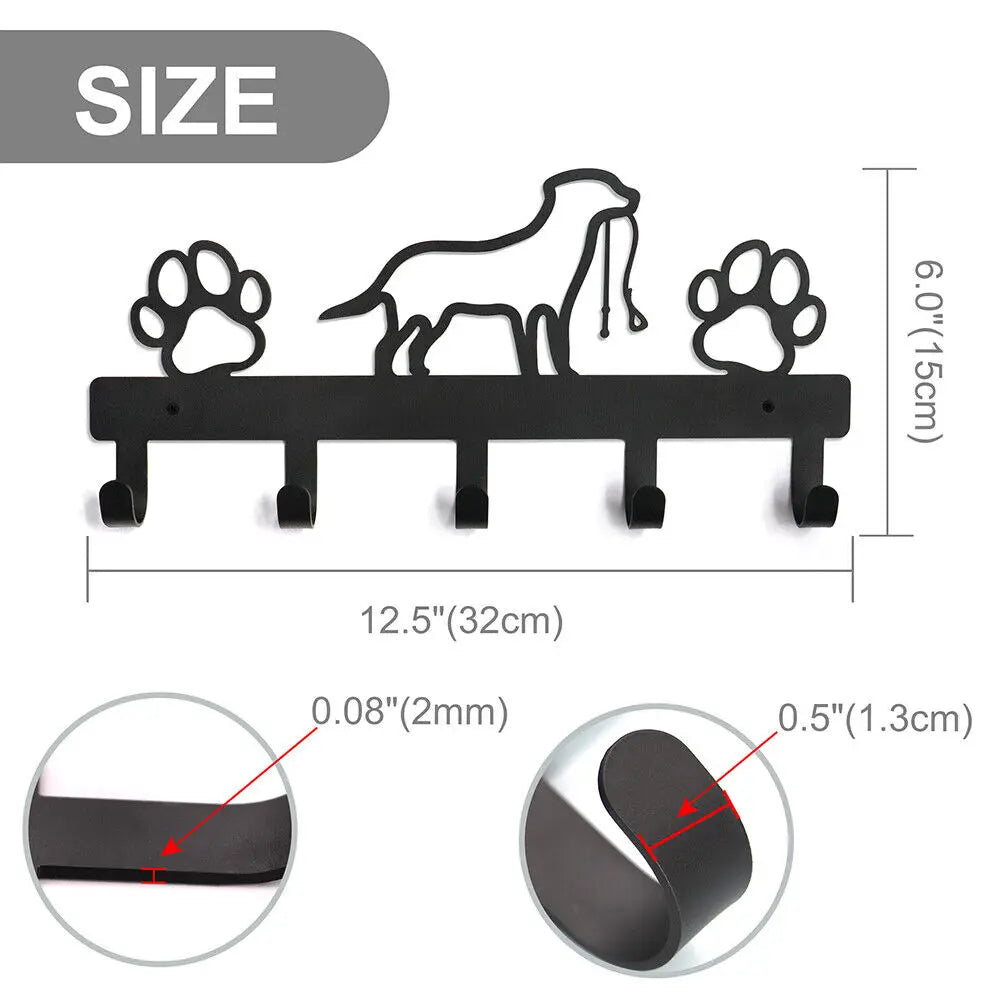 Dog Paw Wall Hook Rack – 5-Hook Metal Organizer for Leashes, Keys, Coats, Towels & Pet Accessories