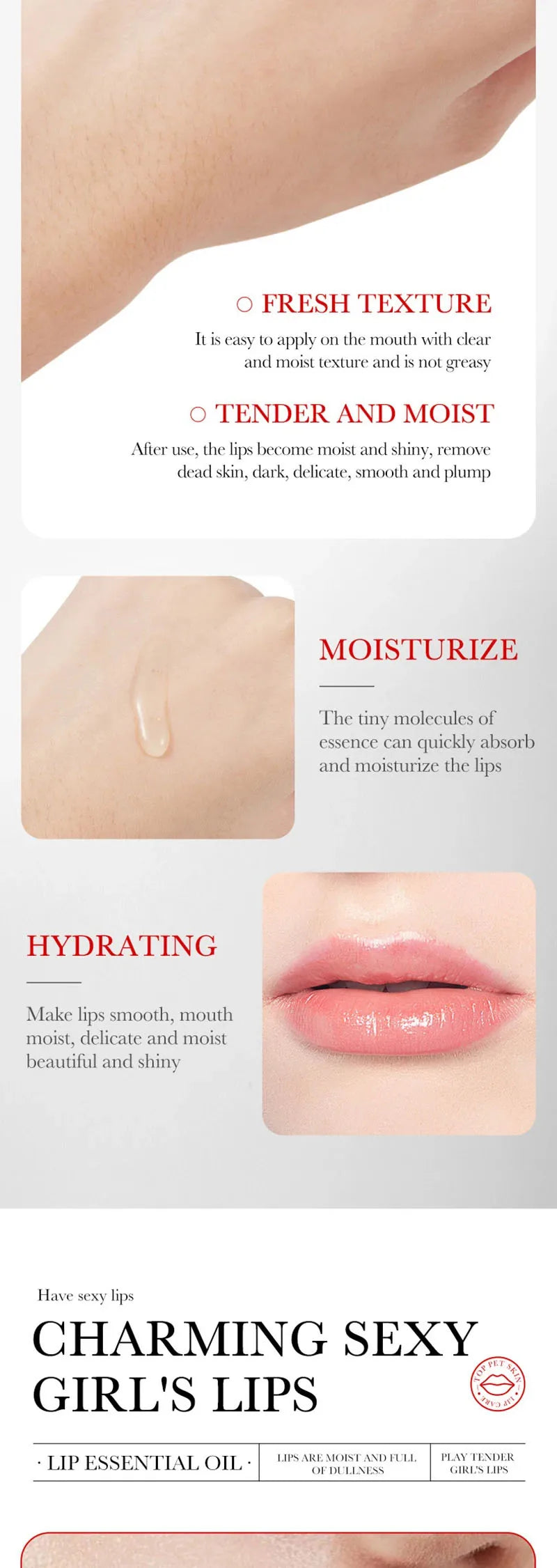 Lip serum oil designed to improve the appearance of fine lines